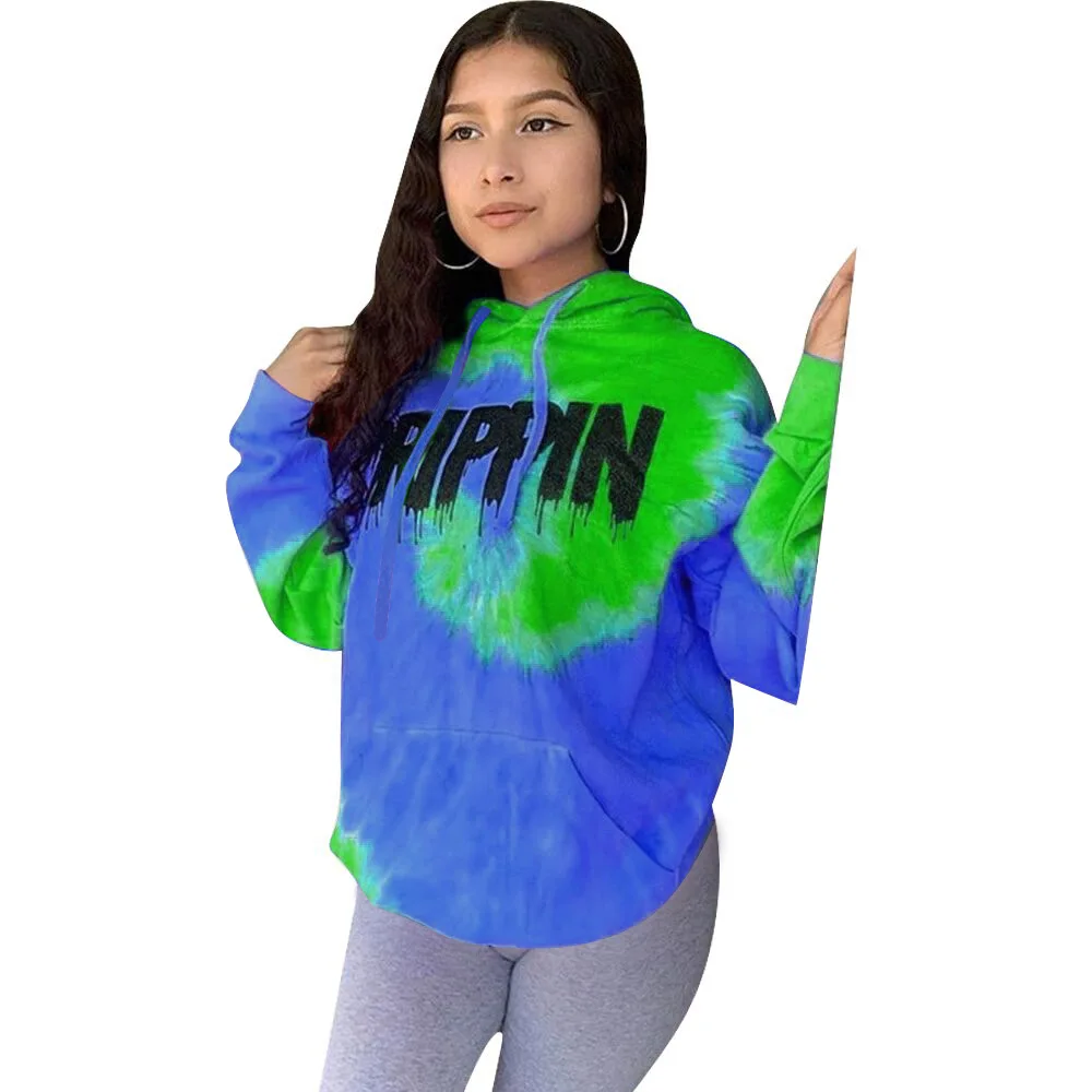 Европейский Лидер продаж женские топы с принтом Tie Dye толстовки капюшоном Женская