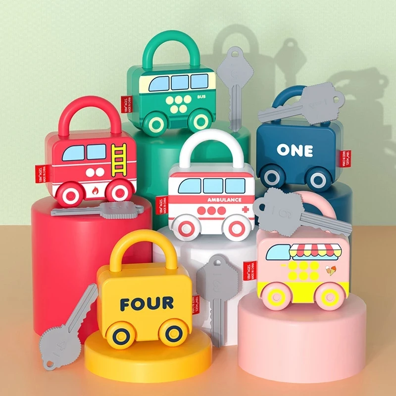 6Pcs Kids Learning Locks with Keys Educational Preschool Numbers Matching & Counting Montessori Car Toys Teaching Aids Toys Game