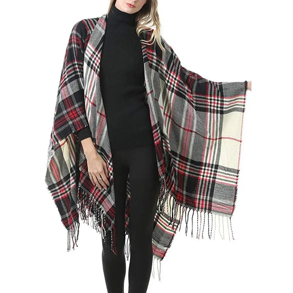 Элегантная модная женская клетчатая шаль из пашмины с кисточками накидка свитер