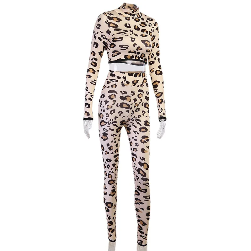 

Leopard Women Seamless Yoga Set Workout Sportswear Gym Clothing Fitness Long Sleeve Crop Top High Waist Leggings Sports Suits