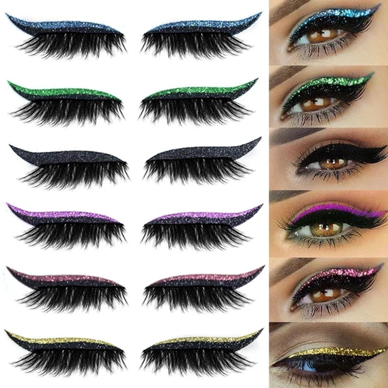 

4Pairs Glitter Eyeliner Eyelash Sticker Waterproof Reusable False Eyelashes Eyeliner Stickers Double Eyelid Tape Cat Eye Makeup