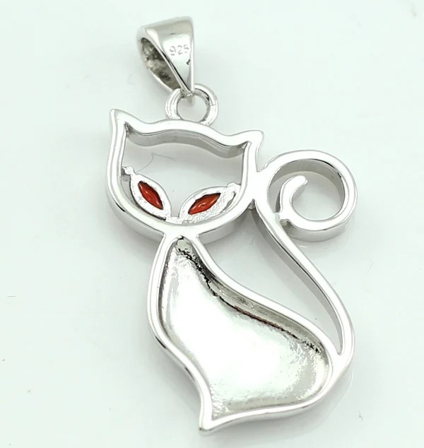 

Wholesale Retail Fire Opal Stones Women Silver Plated Cat Pendant For Necklace 1 1/4''