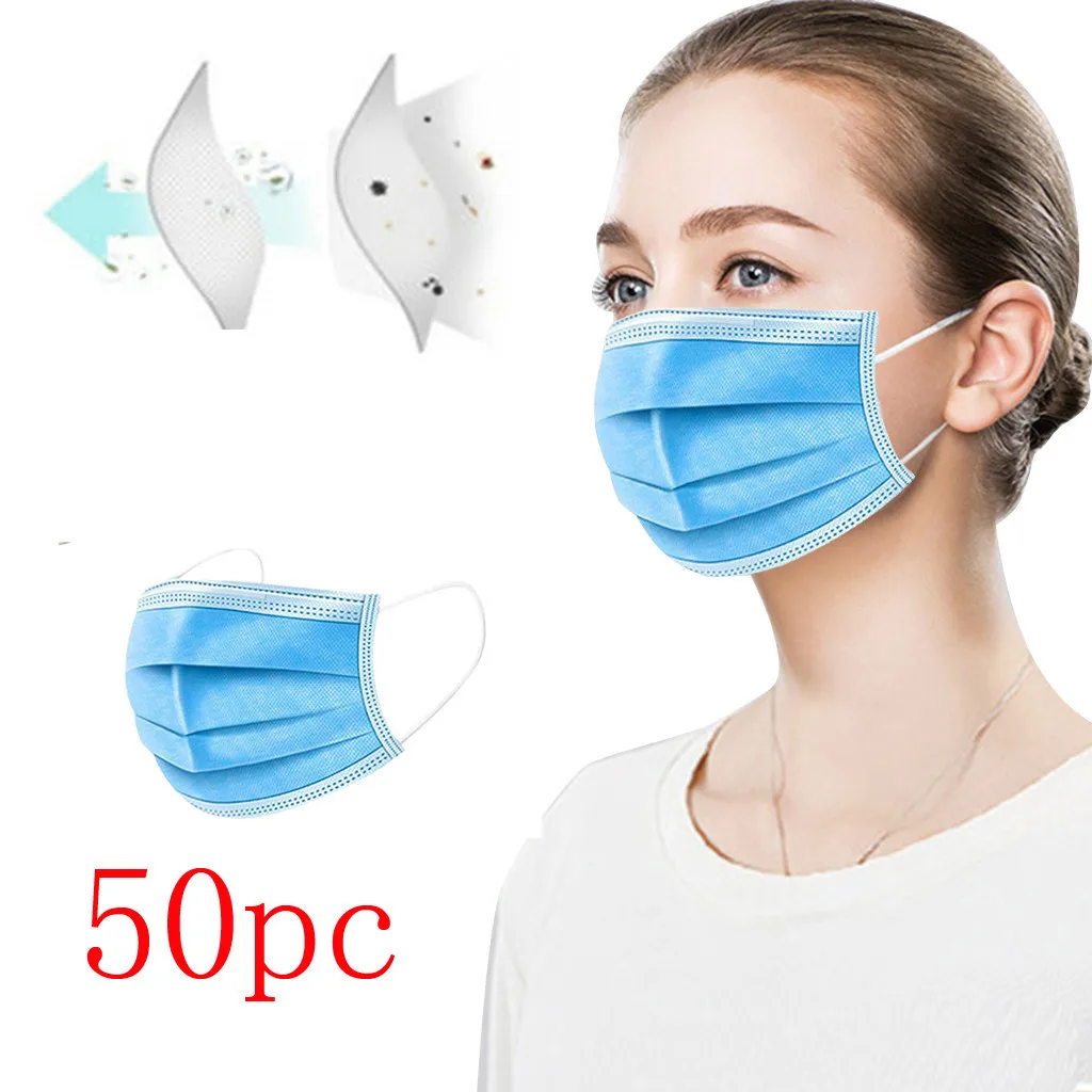 

50pc Respirator Scarf Mascarilla Mask In Stock For Face Маски Mascherine Disposable Respirator Industrial 3ply Ear Loop Masque