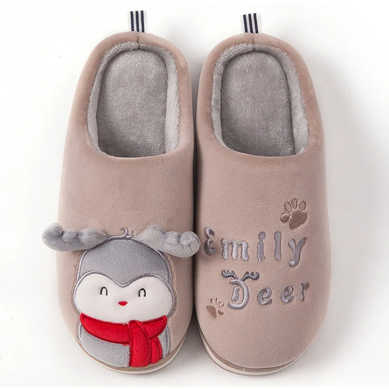 Women Home Flat Slippers Indoor Shoes Female Slip On Cute Cartoon Deer Furry Warm Ladies Christmas Woman Shoes Soft Footwear