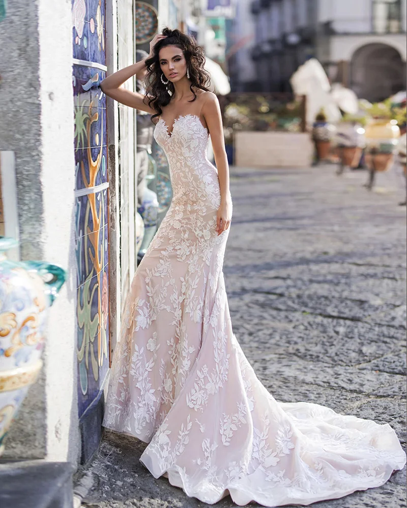 

Женское свадебное платье-Русалка It's yiiya, белое прозрачное кружевное платье с юбкой годе на спине на лето 2020