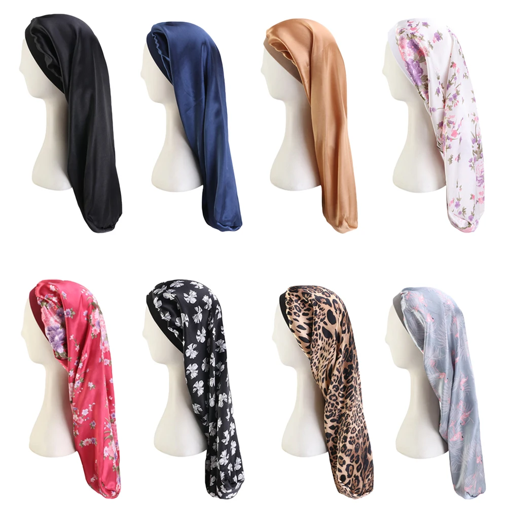 Мода для женщин цветочный принт эластичная шапка сна волосы тюрбан кепки длинные
