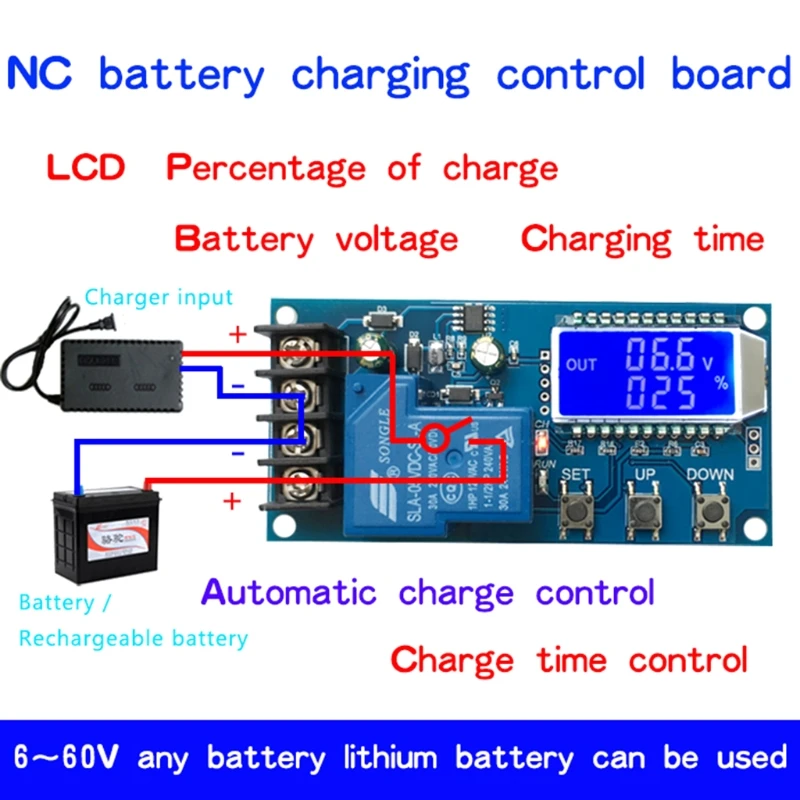 

30A DC 6-60V Battery Charger Control Module Overcharge Protection Control Switch Integrated Circuits