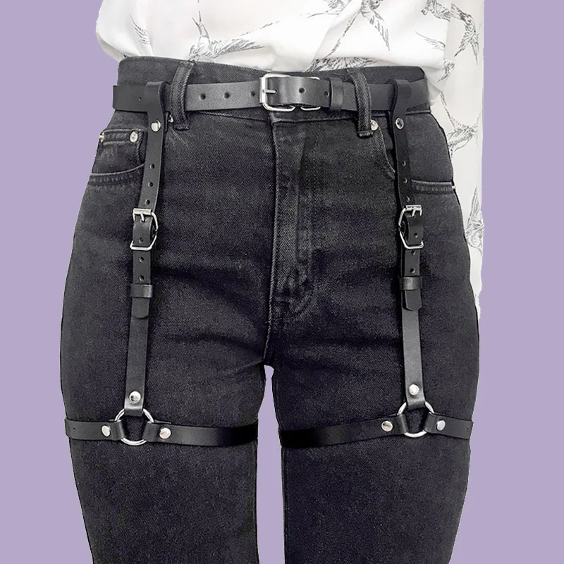 

Black Leather Sword Belt Waist Garter Handmade Body Bondage Sexy Leg Suspenders Harness Stockings Belts For Women