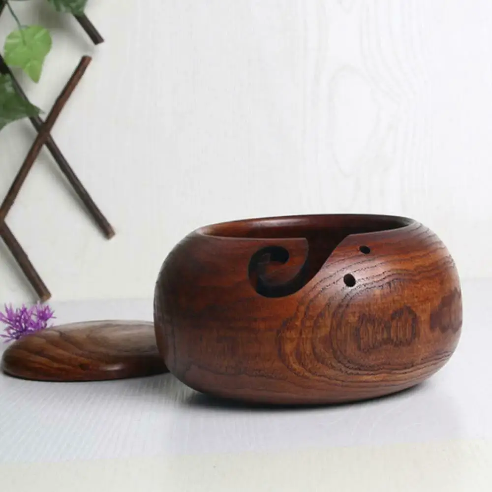 Деревянная чаша для вязания винтажная круглая коробка хранения ниток контейнер