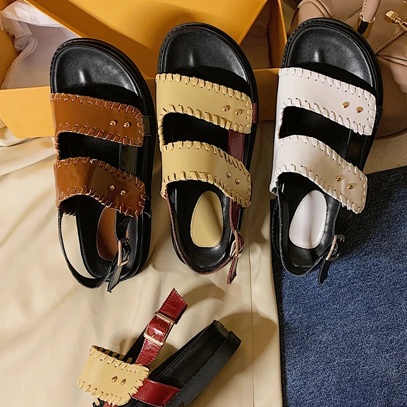 

Vintage platform Heels Sandals For Women Genuine Leather 2021 Summer Newest Shoes Woman Office Lady Casual Women Shoes