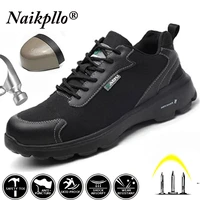 men woman couple work shoes couple breathable lace up steel toe anti smashing anti piercing casual safety boots insulation 2019