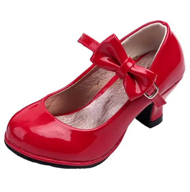 Girl High Heels Red Shoes Children's Black Pink Princess Patent Leather Students Dance Size 26-35 Kids Sandals | Детская одежда и