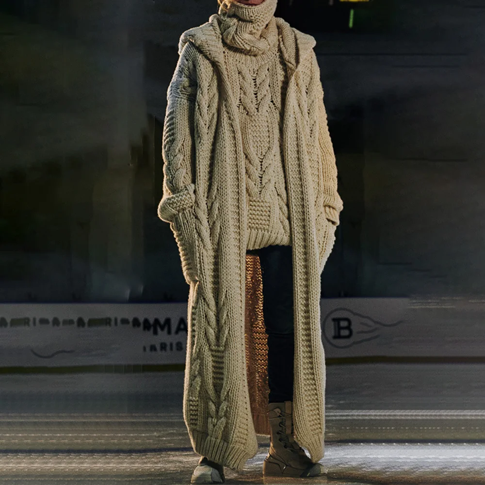 Мужской зимний длинный кардиган свитер куртка свободного покроя размера плюс