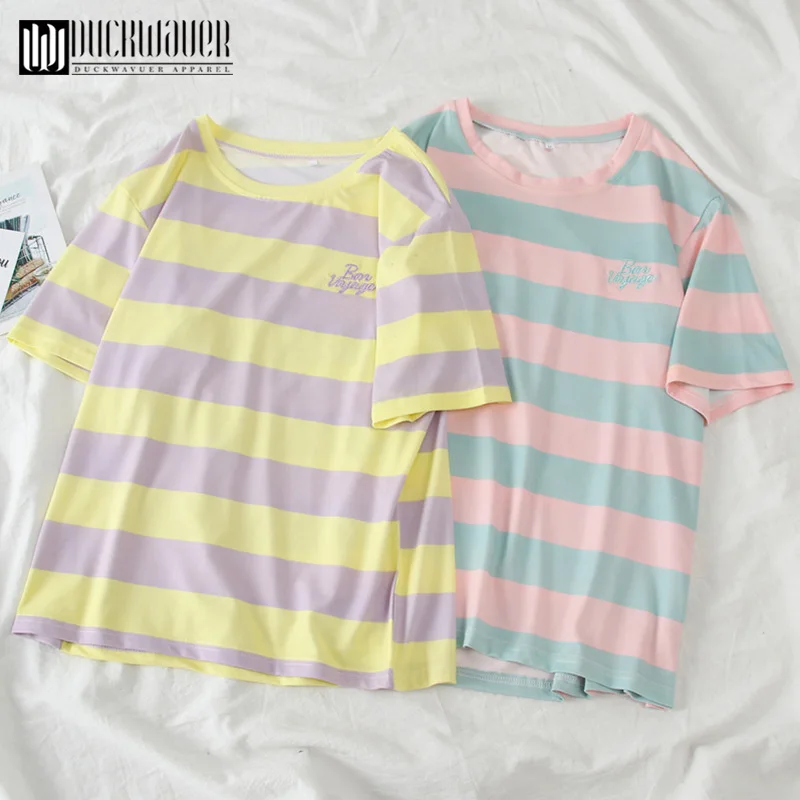 Женская футболка Duckwaver простая в полоску с коротким рукавом лето|Футболки| |