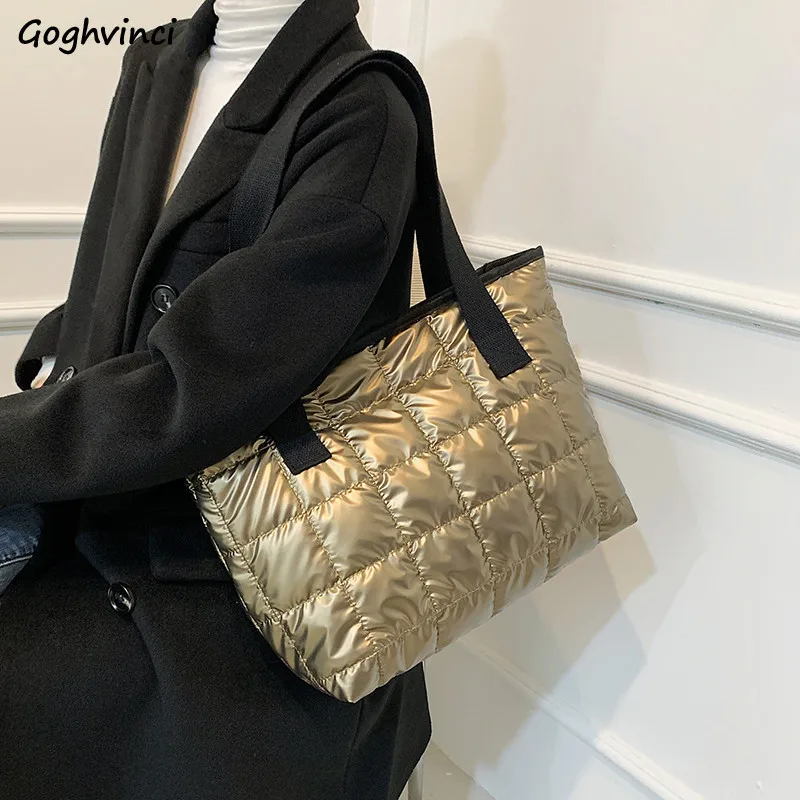

Large Capacity New Shoulder Bags Women Plaid Fashion Space-cotton Down Tote Chic Shopper Handbags Lady Luxury Design Soft Bolsa