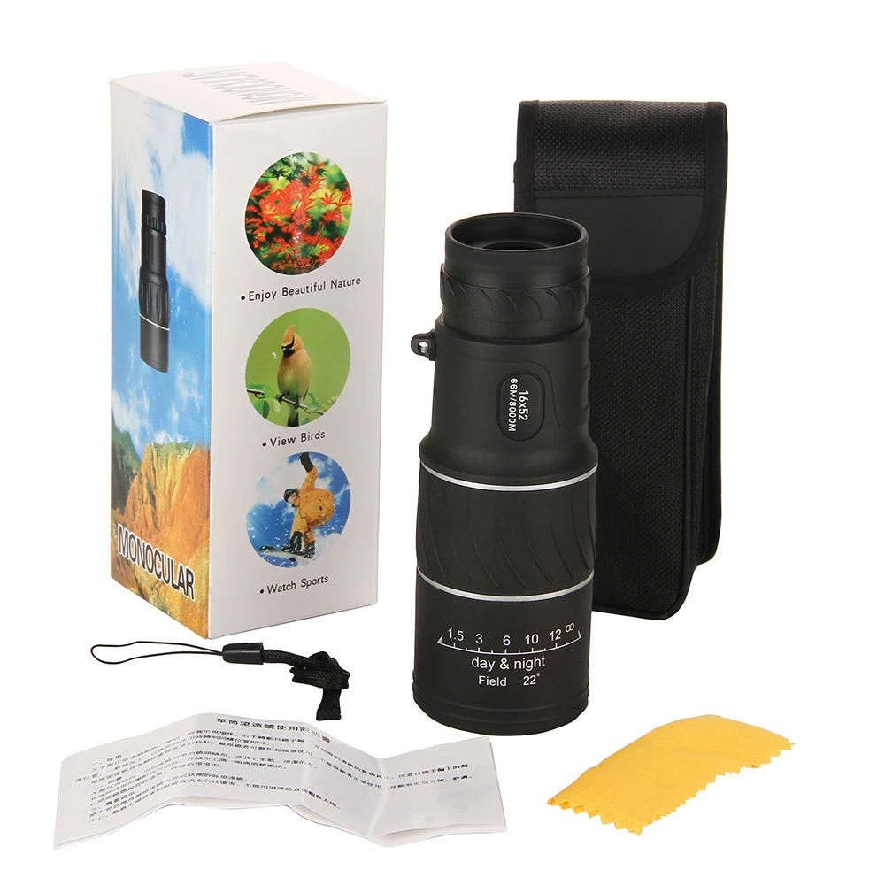 

Portable 16 * 52 Adjustable Single Telescope Full Optical Night Vision Hiking