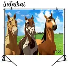 Фон для фотосъемки с изображением духовой лошади для детей на 1-й День рождения детский душ яблоко дерево фон для фотосъемки зеленая виниловая фотобудка реквизит