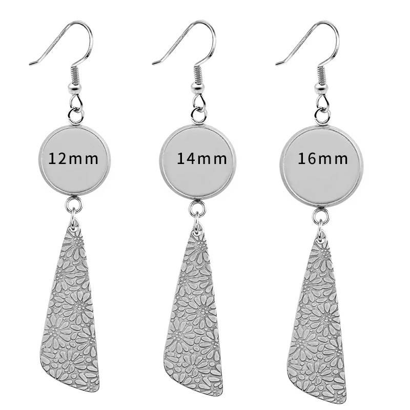 6pcs Stainless Steel Earring Hooks Cabochon Cameo Tray Settings Earring Blank Base 10 12 14 16 18 20 25mm Supplies for Jewelry