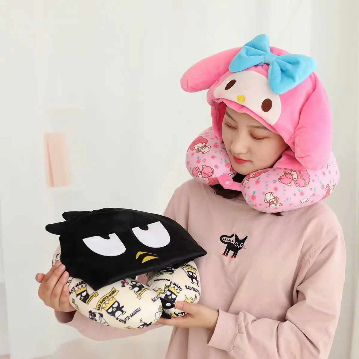 

Plush Mymelody Cinnamoroll Bad Badtz Maru Travel Plush Pillow Lovely Animal Nap Stuffed Doll Kawaii Decoration Giftfor Girl