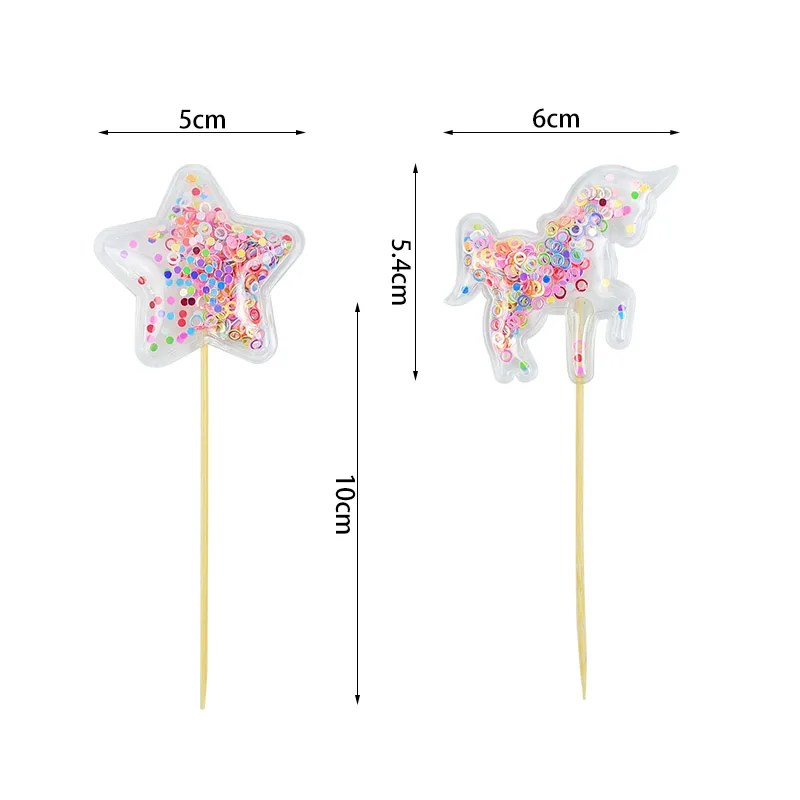 

5pcs Sequin Filler Unicorn Star Cake Topper Cupcake Topper For Kids Birthday Party Baby Shower Decor Dessert Pastry Decoration