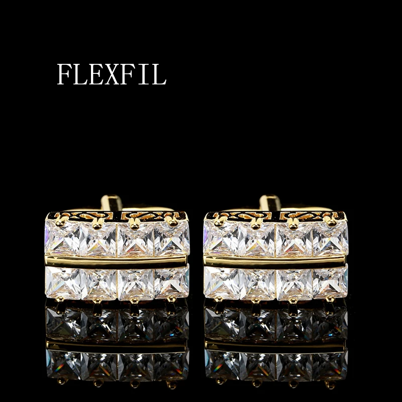 

FLEXFIL Luxury shirt cufflinks for men's Brand cuff buttons cuff links gemelos Square crystal wedding abotoaduras Jewelry