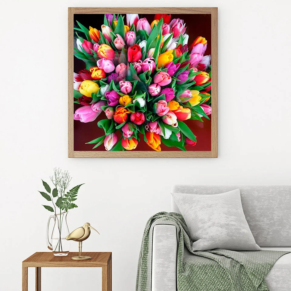 AZQSD полный квадратный/круглый дрель алмазов картина в форме тюльпана от