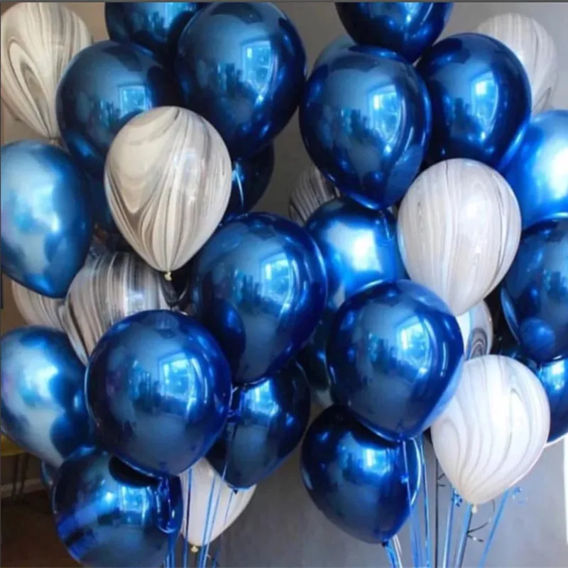 Смешанные металлические латексные воздушные шары с синим и мраморным агатом 10