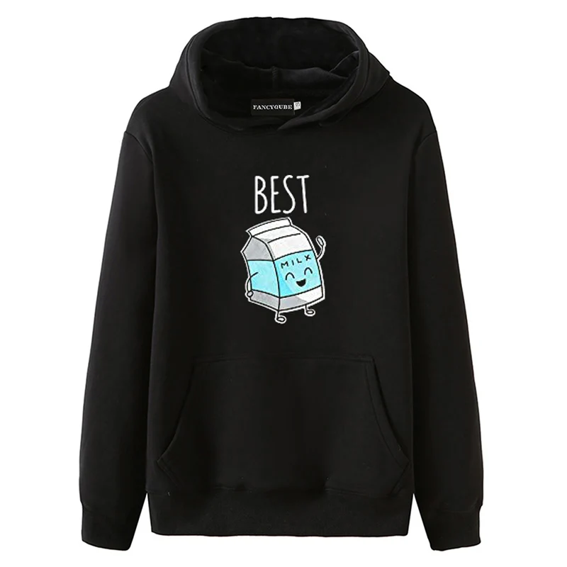 Модные толстовки Best Friends, осенне-зимние женские толстовки с капюшоном и длинным рукавом, женские пуловеры с принтом гамбургера и молока