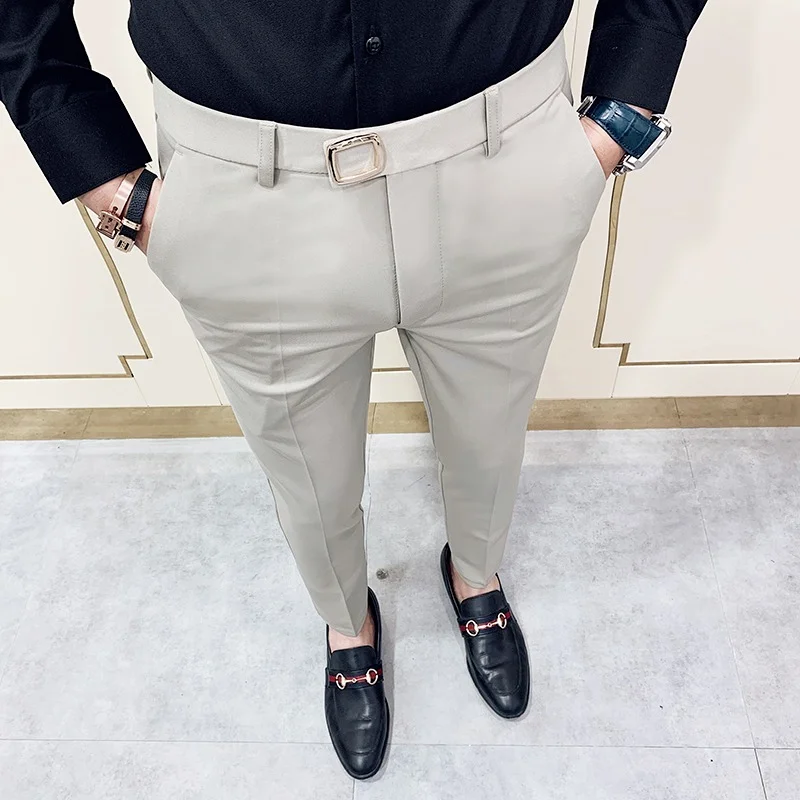 

Men's suit pants 2021 fashion new formal pants pure color casual slim fit Ankle trousers high quality men's clothing dress pants