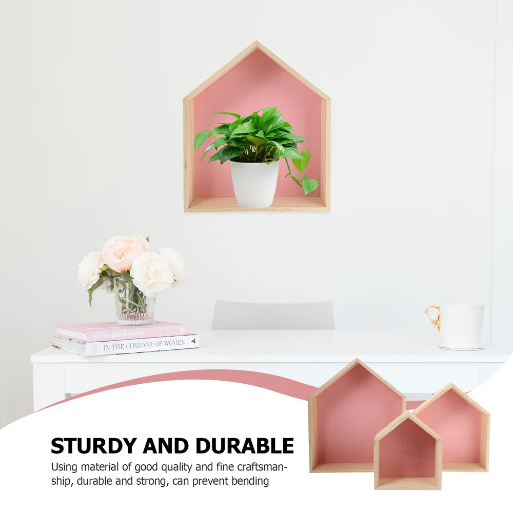 

3pcs Creative Wood House Shape Floating Shelf Wall-mounted Storage Rack