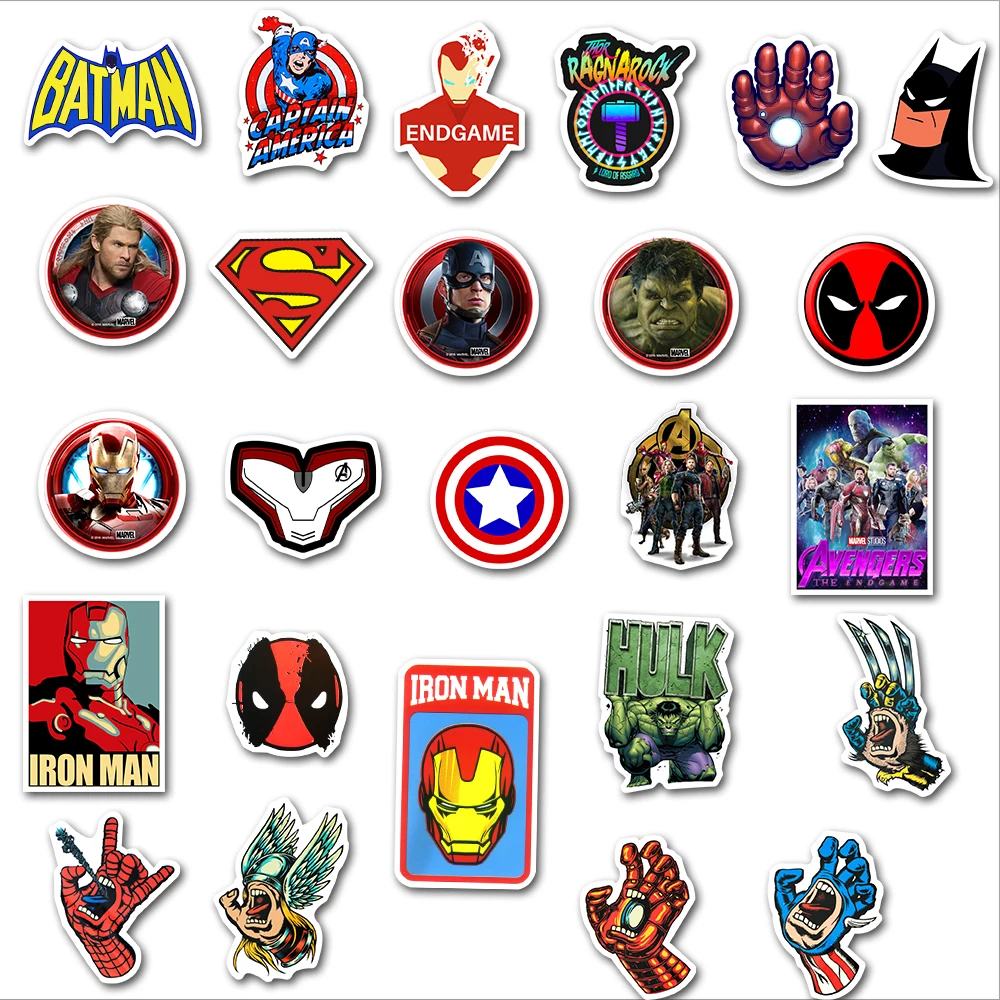 Pegatinas de Los Vengadores de Marvel, pel&iacute;cula de Disney, 10/50 Uds., pegatinas impermeables de Skateboard, guitarra, equipaje, port&aacute;til, pegatinas de juguete para ni&ntilde;os-2