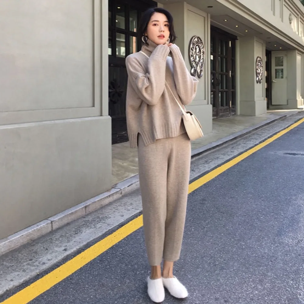 Ленивый ветер осень зима свитер для женщин комплект из двух предметов спортивный