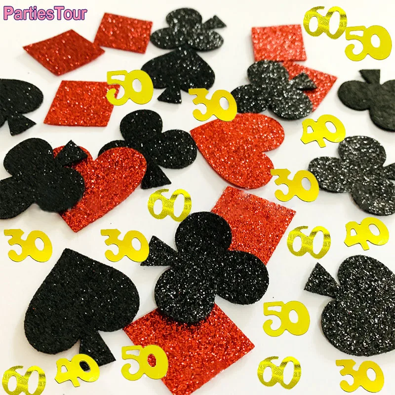 

200pcs Casino Theme Party Decor Poker Glitter Confetti 1.5cm Red Black Confetti Las Vegas Playing Card Themed Decor DIY Ornament