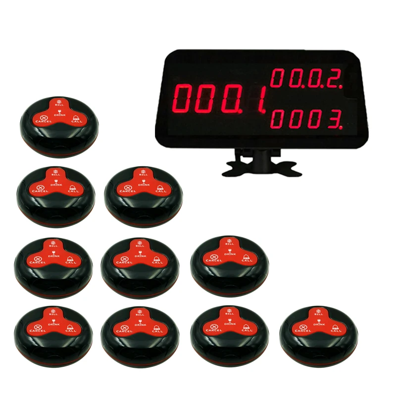 

Ycall Wireless Restaurant Waiter Pager System 1 Host Display Receiver 10pcs Call Bell 4-Key