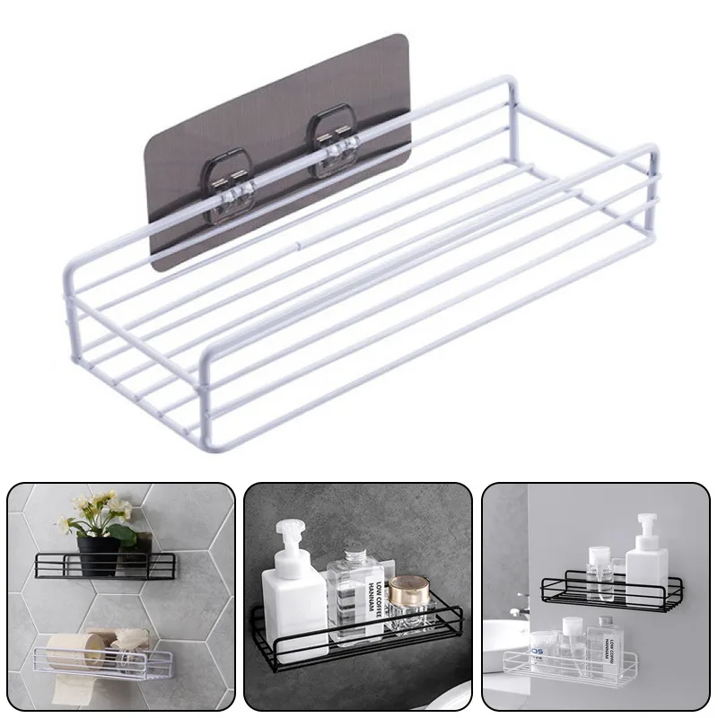 

Wall Mounted Bathroom Shelves Floating Shelf Shower Hanging Basket Shampoo Holder WC Accessories Kitchen Seasoning Storage Rack