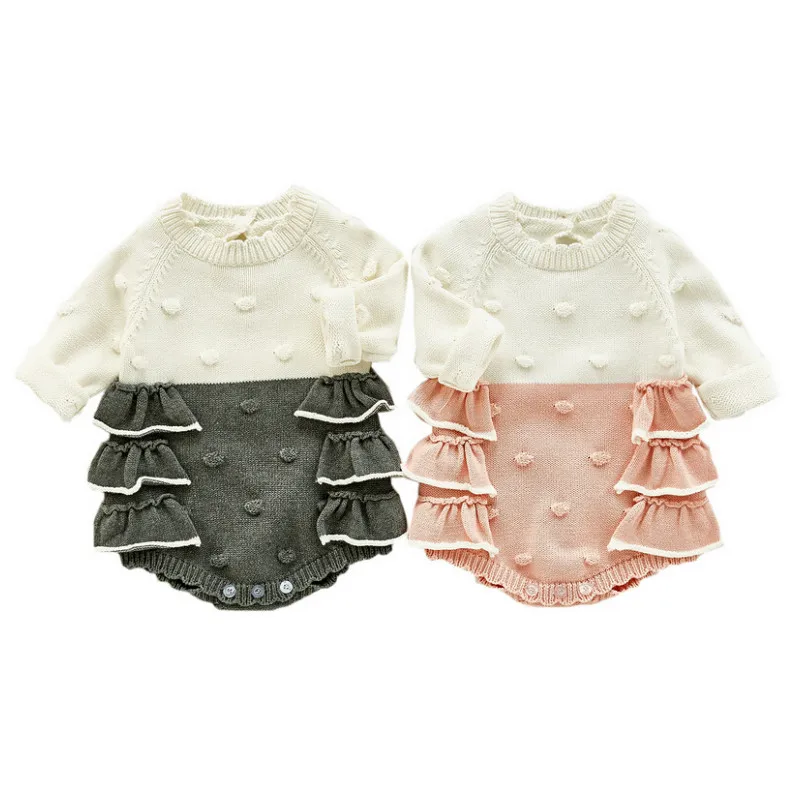

Autumn Winter Infant Knitted Romper Baby Girl Long Sleeve Round Neck Ruffle Playsuit Clothes