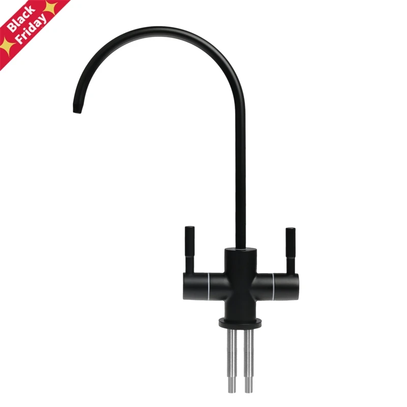 

1/4'' Double Holes Sink Faucet Tap black Reverse Osmosis RO Drinking Water Filter Kitchen Faucet Tool Fast Installation KF209