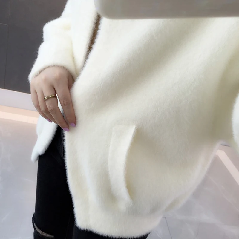 Sweater Women Cardigan Coat 2020 Autumn New Loose Imitation Mink Cashmere Tops Female Short Knit Outerwear AN298 |