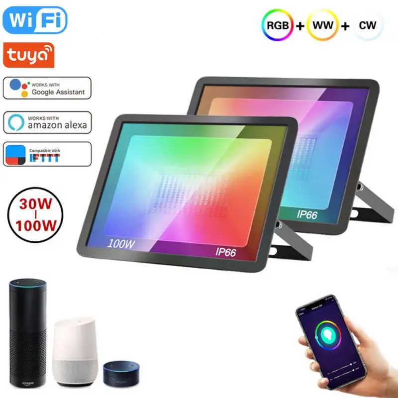 

Tuya Smart Floodlight LED Reflector Outdoor 220V 30W 50W 100W RGB Dimmable Warm Cold White Lighting For Alexa Google Home