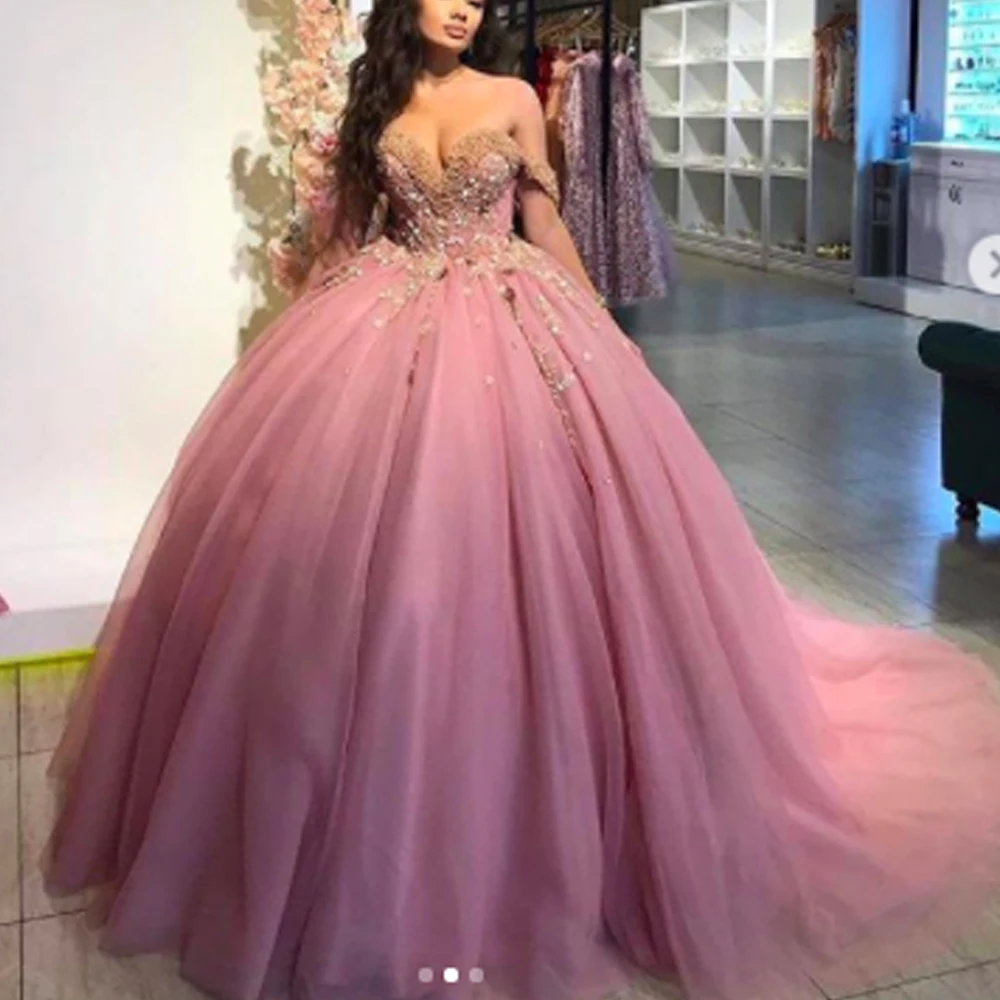 

ball gown prom dresses 2020 sweetheart neckline tulle beading crystal puffy long evening dresses gowns vestidos de fiesta