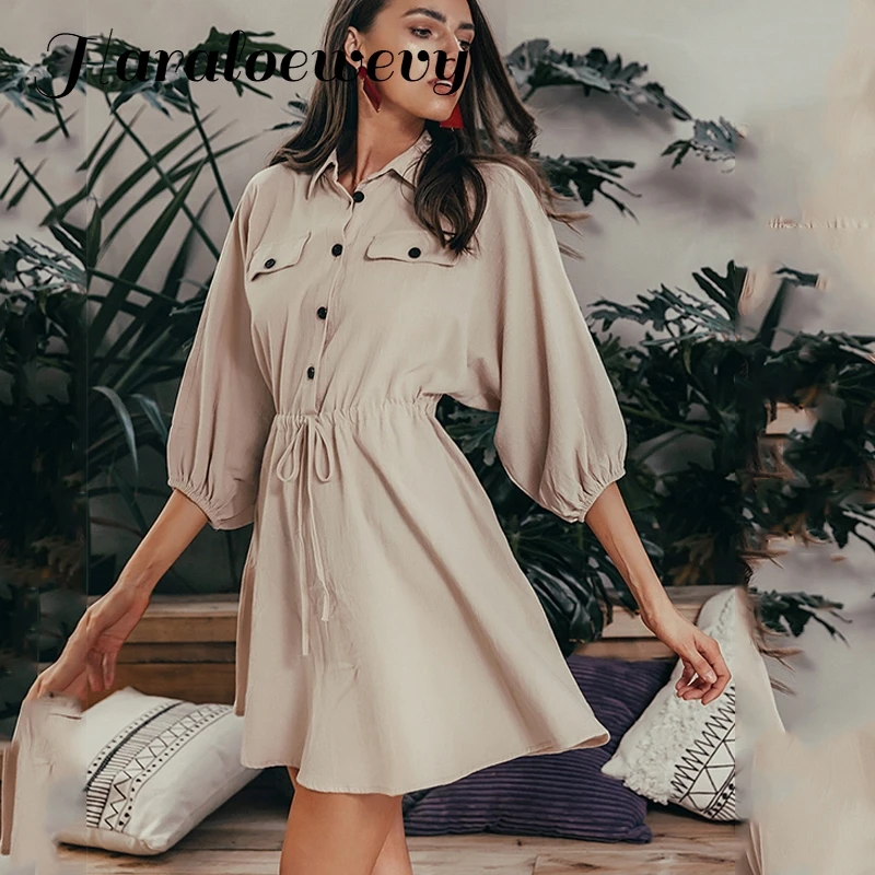 Винтажное прочный фонарь рукав Короткое мини платье отложной воротник кружево