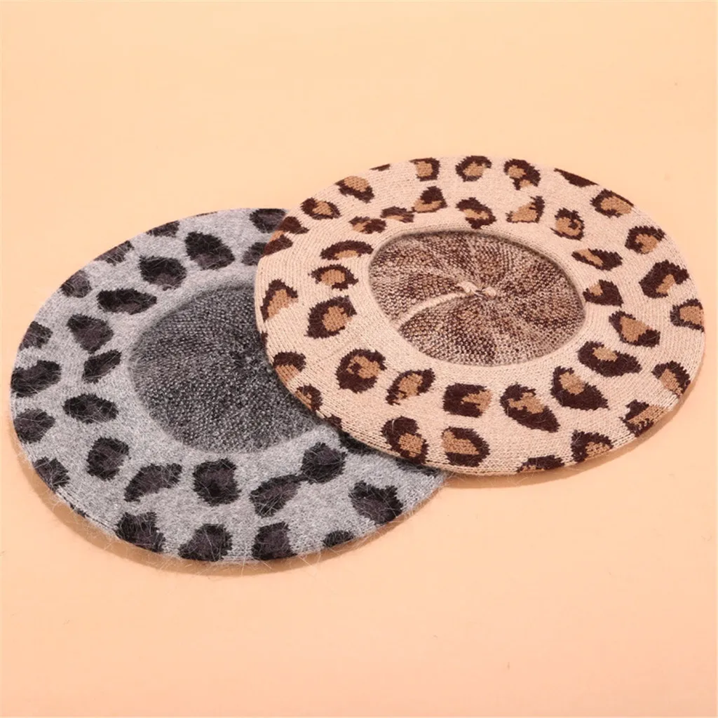 Хит продаж женские осенне зимние береты шляпа французский стиль Леопардовый