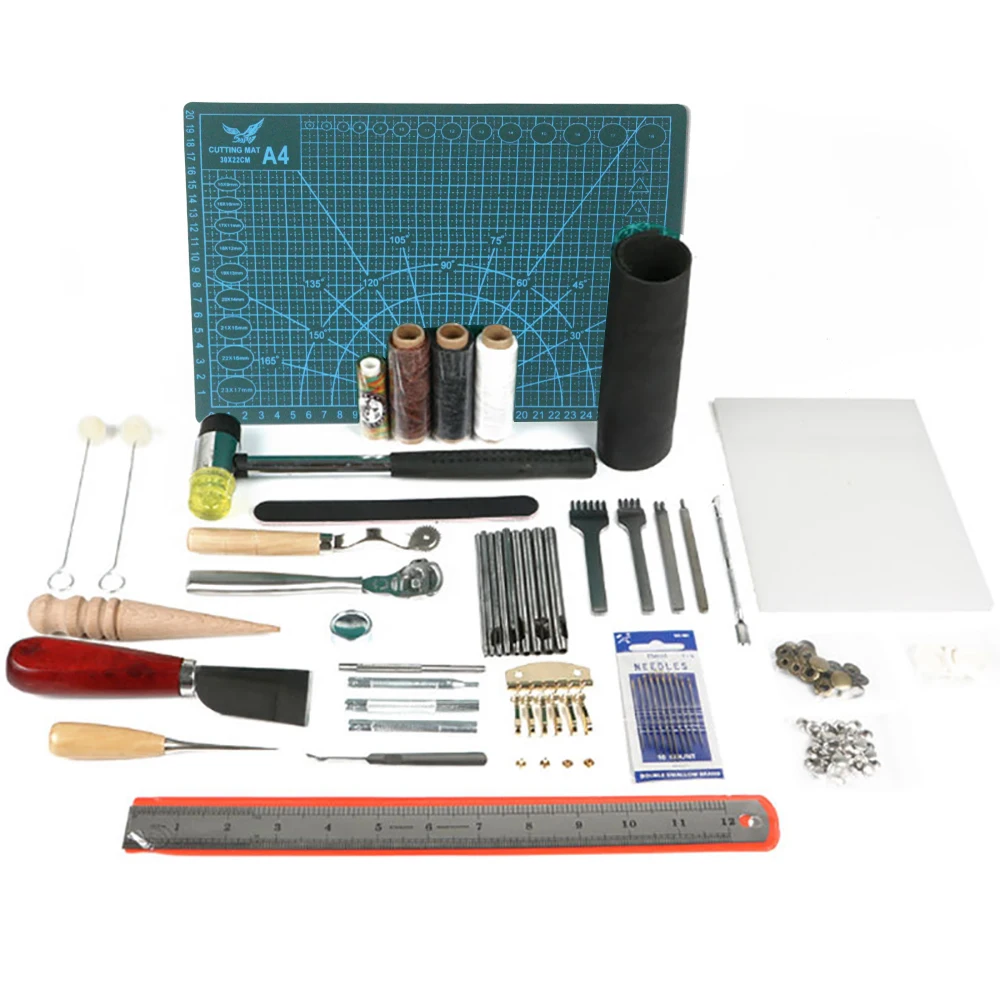 

Leather Craft Tools Kit Hand Sewing Stitching Hole Punch Carving Work Groover Set Sewing Accessories DIY Tool Set