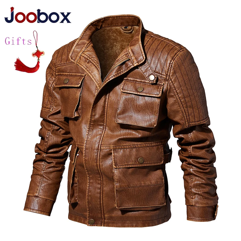 Толстая теплая мотоциклетная кожаная куртка мужская зимняя винтажный воротник