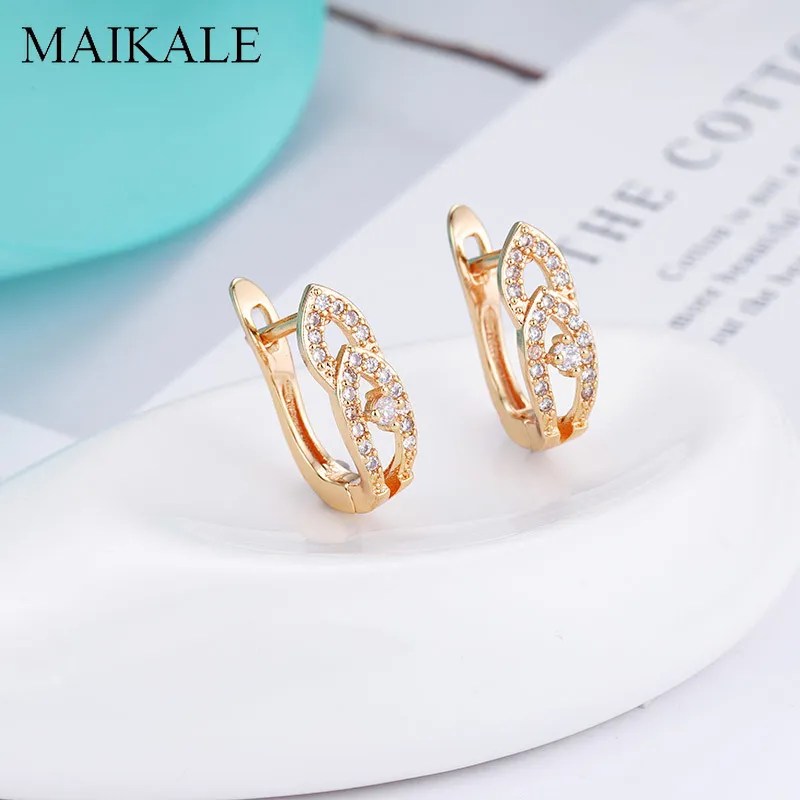 

MAIKALE Trendy Geometric Stud Earring Paved Cubic Zirconia Gold Zircon Stud Earrings for Women Korean Jewelry Charm Gifts