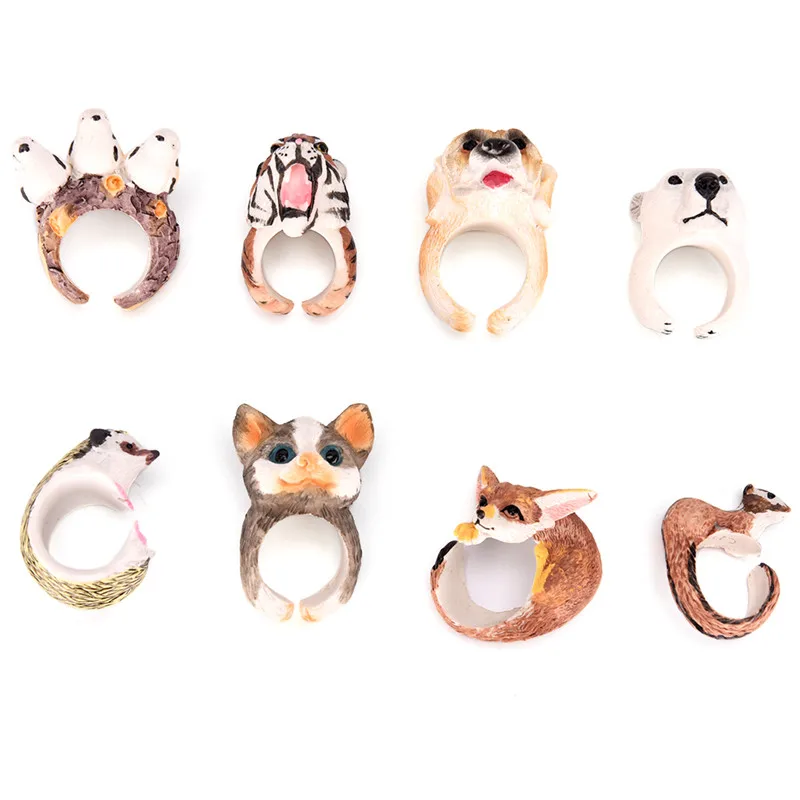

Cute Cartoon Animal Bend Ring Funny Cat Dog Rabbit Bird Fox Bear Tiger Finger Rings 3D Cuff Open Adjusted Rings