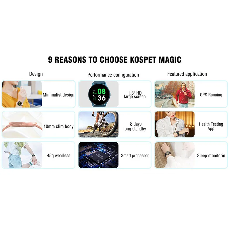 Смарт часы KOSPET Magic с пульсометром и пультом дистанционного управления спортивные