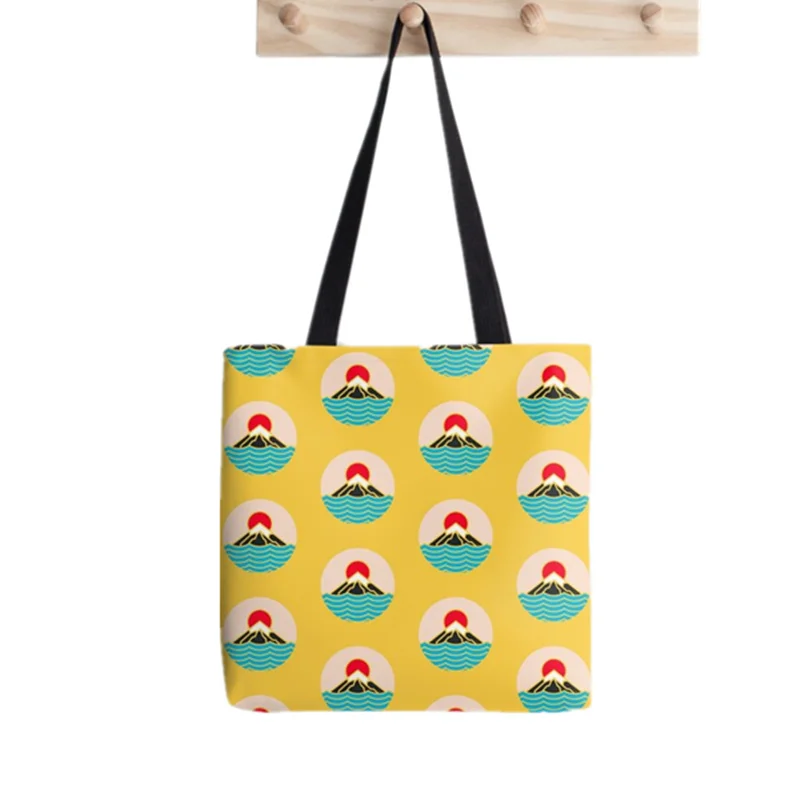 

Women Shopper bag yellow Fuji Printed Kawaii Bag Harajuku Shopping Canvas Shopper Bag girl handbag Tote Shoulder Lady Bag