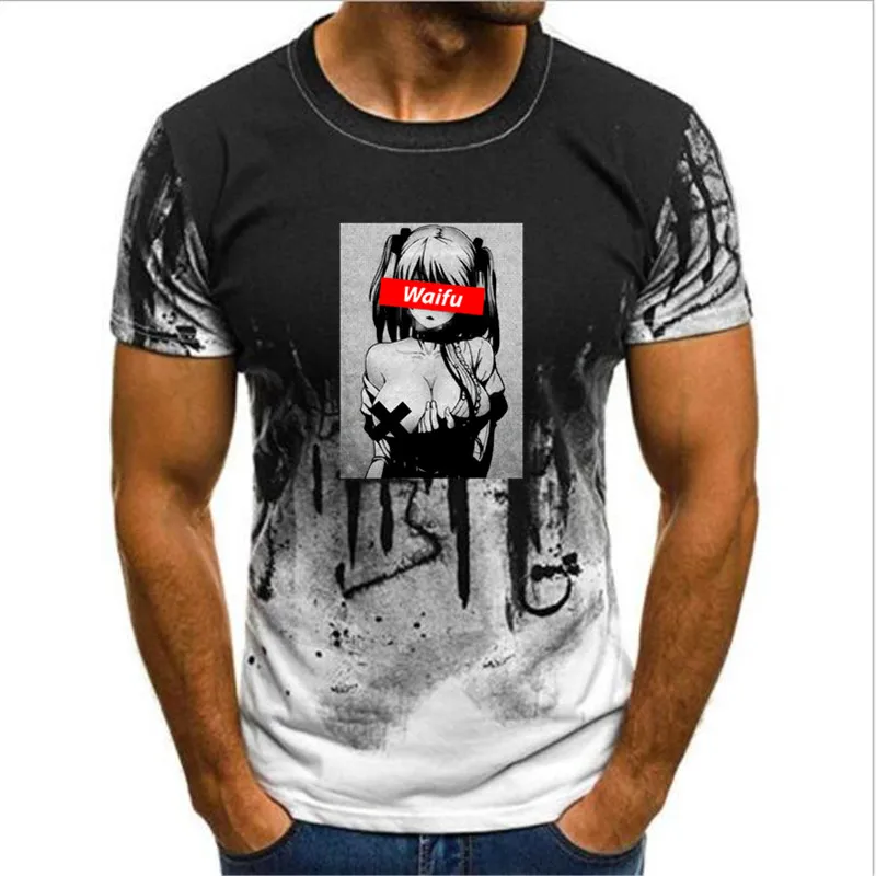 

New Gradient S-4XL Waifu Material Shirt Otaku Lewd Hentai Cute Girl Anime T Shirt for Men StreetWear T Shirt Short Sleeve