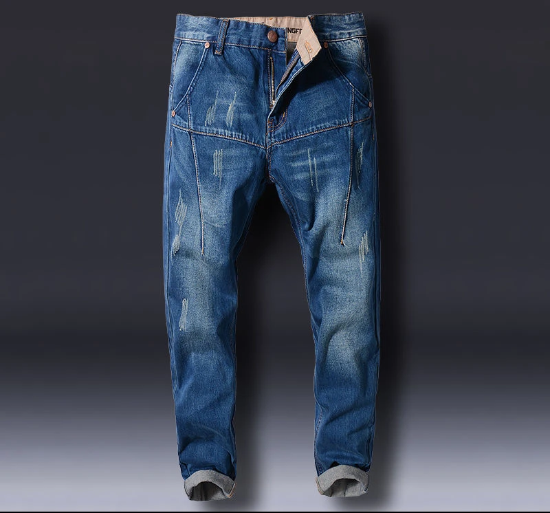

New Pants Stitching Korean version Harlan Jeans Men's small pants slimming velvet pants A20